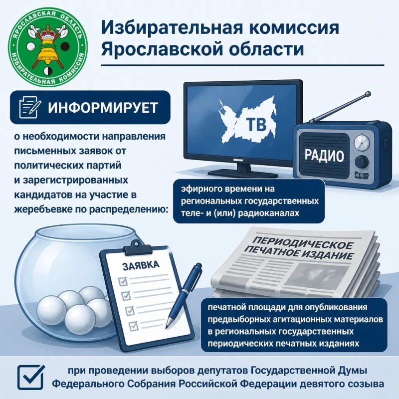 Информация для политических партий и зарегистрированных кандидатов в депутаты Государственной Думы Федерального Собрания Российской Федерации девятого созыва по Ярославскому и Ростовскому одномандатным избирательным округам